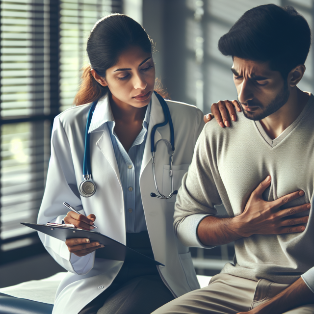 A healthcare professional discussing chronic pain relief options with a patient.