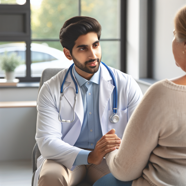 A physician reviewing a patient's health plan for diabetes and weight management.