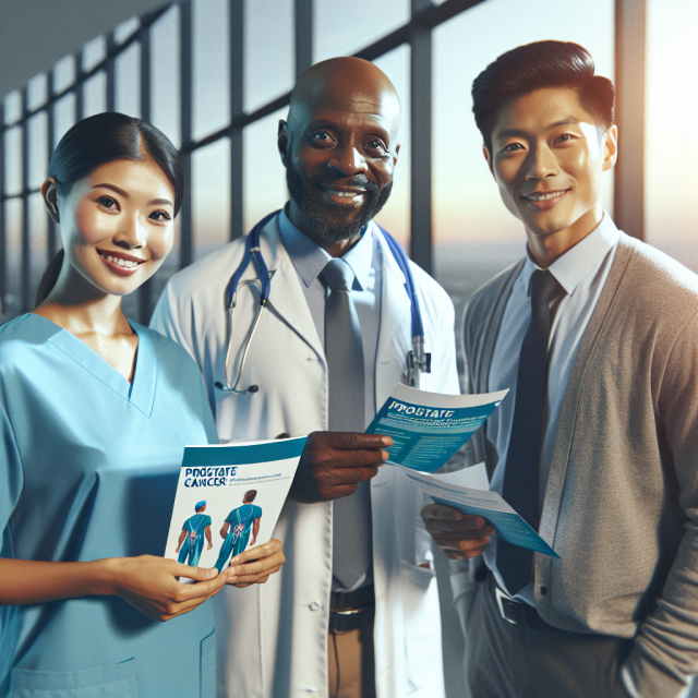 A healthcare provider reviewing prostate cancer screening options with a male patient.