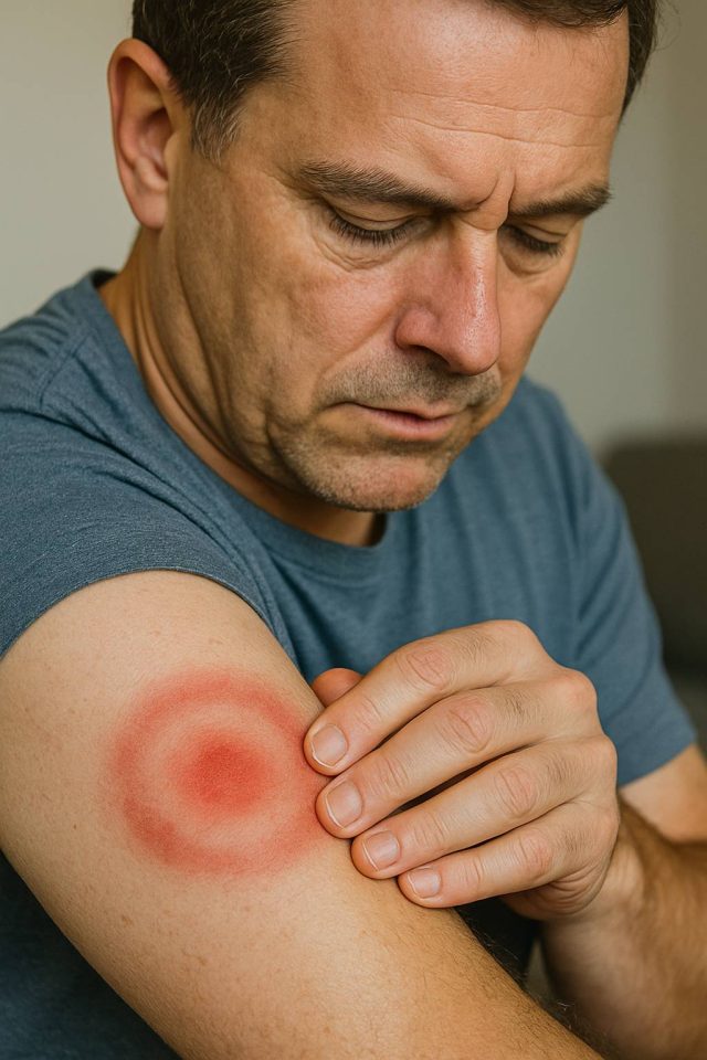 Bullseye Lyme disease rash developing on skin