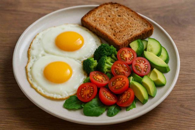 Eggs on a plate with vegetables