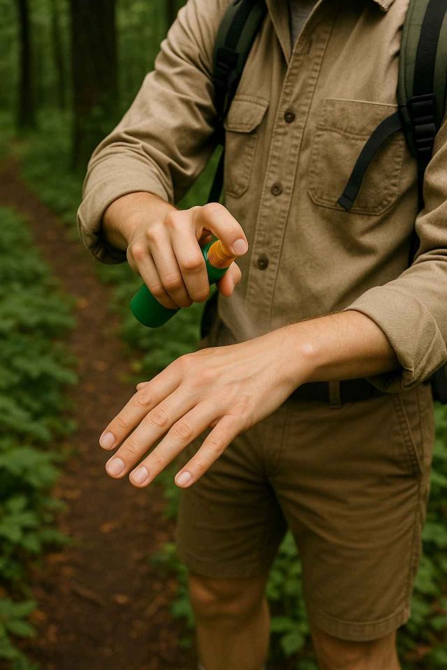 Person applying tick repellent for Lyme Disease Prevention