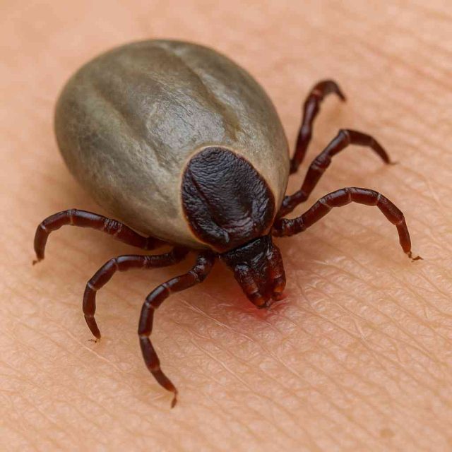 Tick on human skin